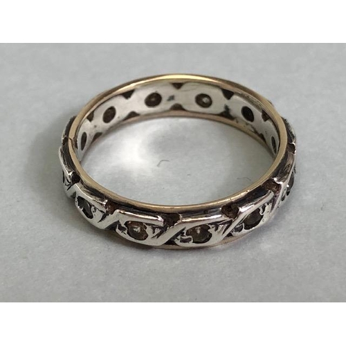 28A - Yellow and white metal stone set full eternity ring approximately size L1/2 2.35g total, along with ... 