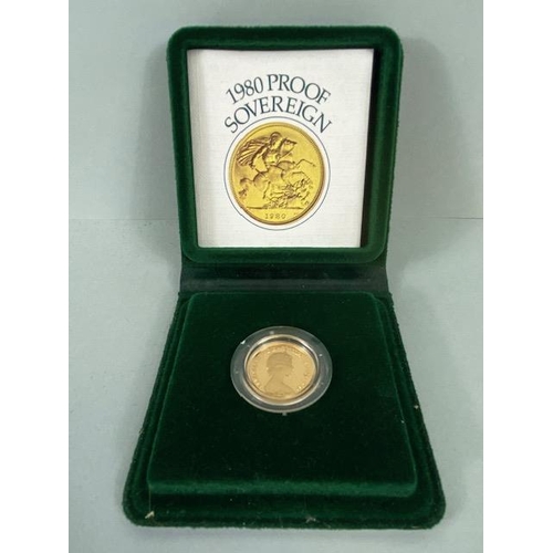 31 - 1980 UK gold proof sovereign coin, in original box with certificate and original shipping cardboard ... 