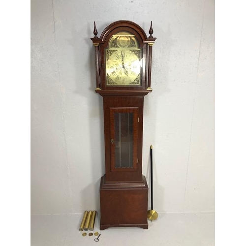 316 - Long case clock, Modern Long case or Grandfather clock, dark wood case with glazed front door showin... 