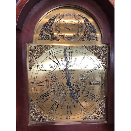 316 - Long case clock, Modern Long case or Grandfather clock, dark wood case with glazed front door showin... 