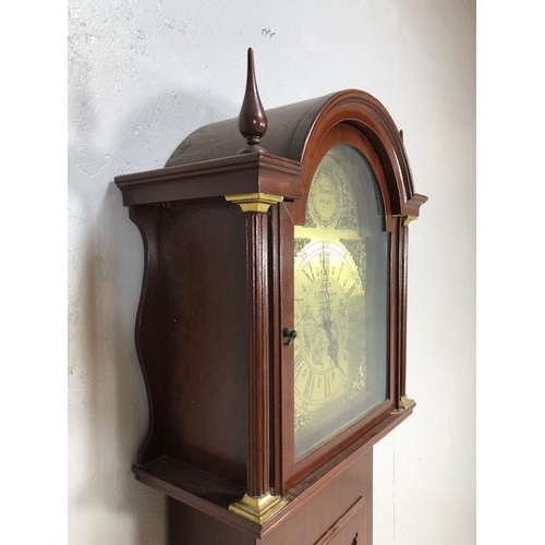 316 - Long case clock, Modern Long case or Grandfather clock, dark wood case with glazed front door showin... 