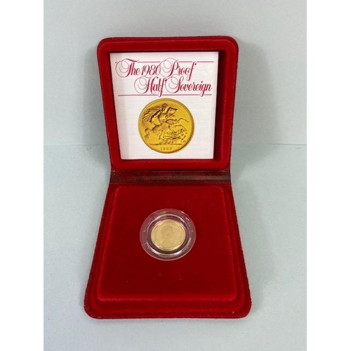 32 - 1980 UK gold proof half sovereign coin, in original box with certificate and original shipping cardb... 