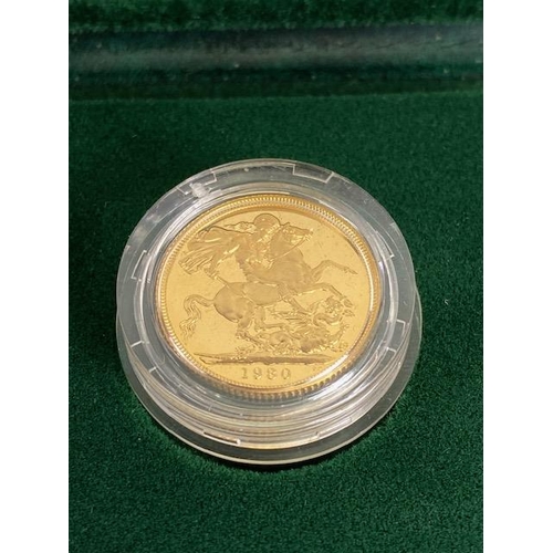 33 - 1980 UK gold proof sovereign coin, in original box with certificate and original shipping cardboard ... 