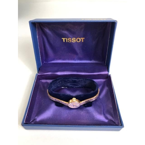 33A - 9ct yellow gold ladies Tissot watch on 9ct tapered bark finish bracelet  approximately 14.98g total,... 