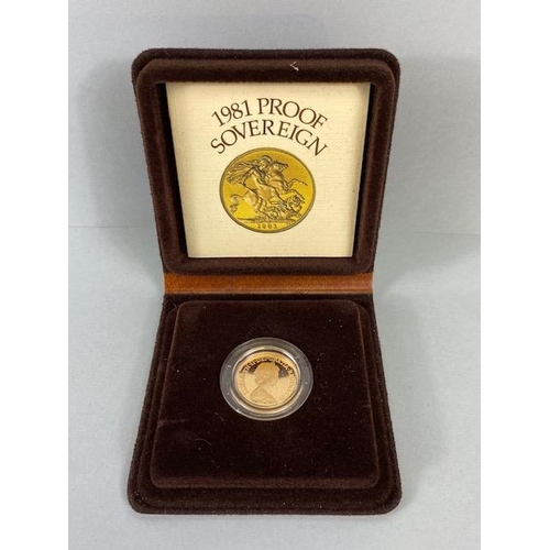 34 - 1981 UK gold proof sovereign coin, in original box with certificate and original shipping cardboard ... 