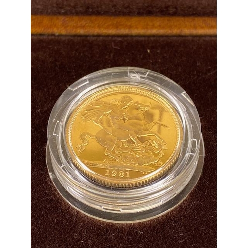 35 - 1981 UK gold proof sovereign coin, in original box with certificate and original shipping cardboard ... 