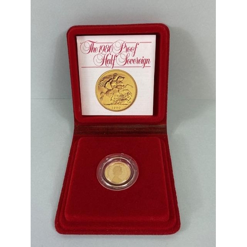 36 - 1980 UK gold proof Half sovereign coin, in original box with certificate and original shipping cardb... 