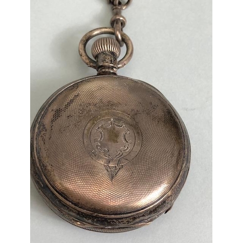 37A - Silver hallmarked Pocket watch and chain, Arabic numeral dial with outer minute ring and subsidiary ... 