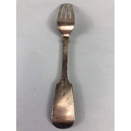 38 - Hallmarked silver items to include napkin ring, fork and interesting shaped spoon total weight appro... 