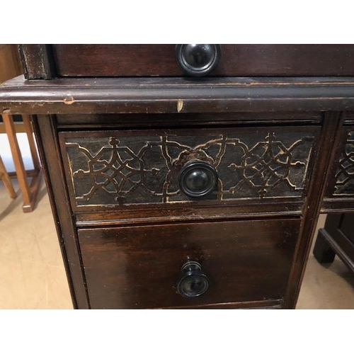 382 - Vintage furniture, 20th Century roll top knee hole desk with run of 4 drawers each side and central ... 