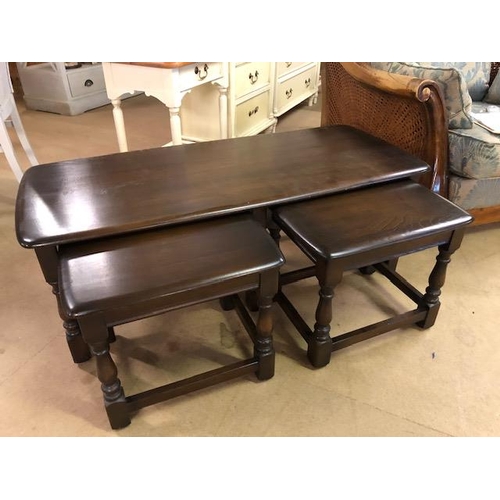 384 - Ercol style coffee table with two side tables under