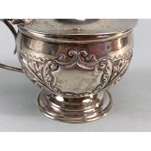 41 - Antique English Hallmarked Silver Birmingham 1896, covered salt pot, repose scroll design hinged lid... 