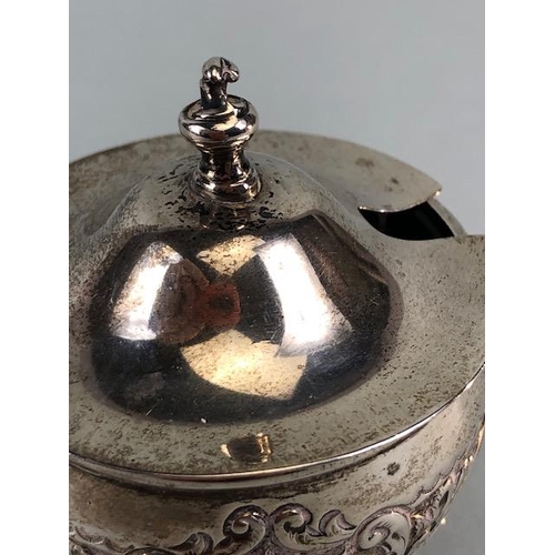 41 - Antique English Hallmarked Silver Birmingham 1896, covered salt pot, repose scroll design hinged lid... 