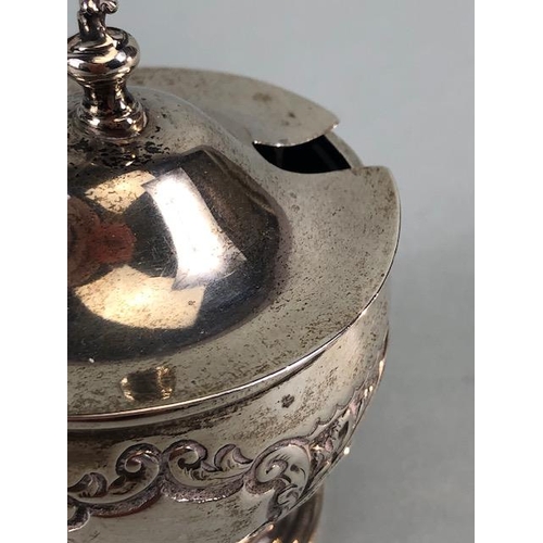 41 - Antique English Hallmarked Silver Birmingham 1896, covered salt pot, repose scroll design hinged lid... 