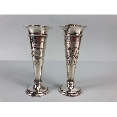 42 - Antique English Hallmarked Silver, for London, Pair of tapered Bud Vases with fluted tops embossed d... 