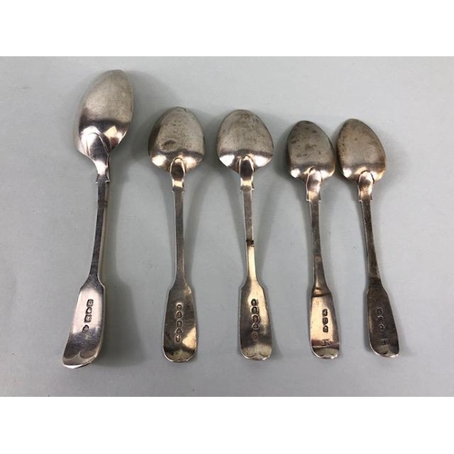 46 - Antique English Hallmarked silver, 4 Georgian teaspoons, Victorian dessert spoon, 2 napkin rings and... 