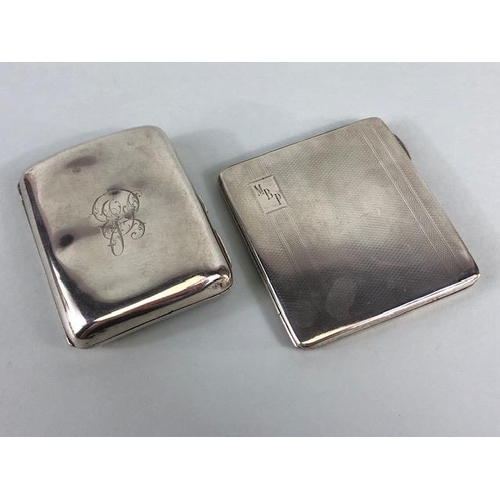 47 - English hallmarked silver, Two cigarette cases, one plain with engraved initials, A.F,  the other wi... 