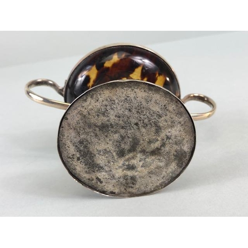 49 - Antique English Silver pin dish shaped as an urn, faux tortoise shell bowl silver inlaid decoration ... 