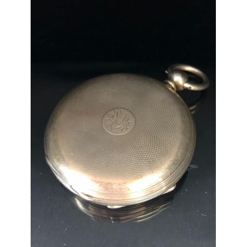 51A - Silver hallmarked full hunter pocket watch, white face with roman numerals and subsidiary minute dia... 