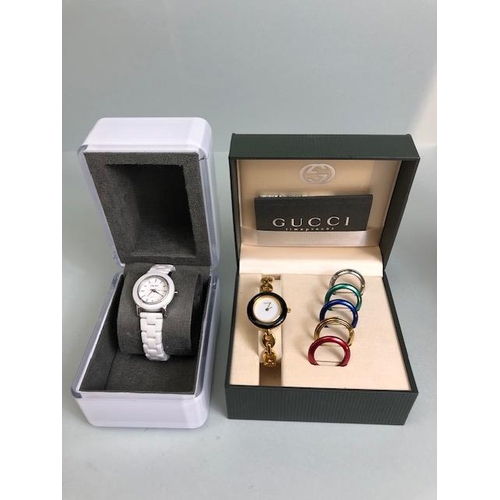 52A - Gucci watch, 1990s ladies iconic GP bracelet  wrist watch with interchangeable coloured bezels, comp... 