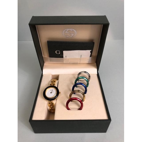 52A - Gucci watch, 1990s ladies iconic GP bracelet  wrist watch with interchangeable coloured bezels, comp... 