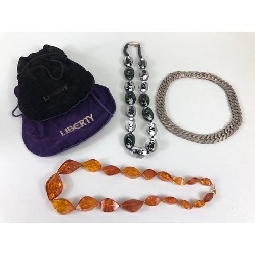 56A - Vintage costume jewellery,  Amber bead necklace, 19 shaped Baltic amber beads in Liberty Bag ,and a ... 