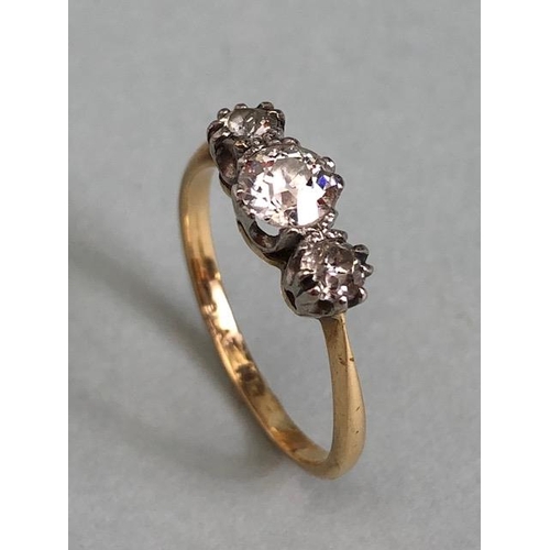 57 - 18ct yellow gold three stone diamond ring size approx 'M' & total weight approx 2.2g