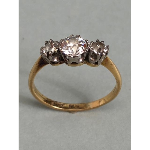 57 - 18ct yellow gold three stone diamond ring size approx 'M' & total weight approx 2.2g