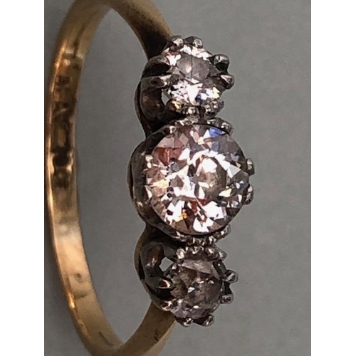 57 - 18ct yellow gold three stone diamond ring size approx 'M' & total weight approx 2.2g