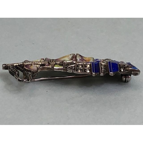 63 - Silver 925 marcasite and enamel brooch depicting a ship or Galleon makers mark to reverse 