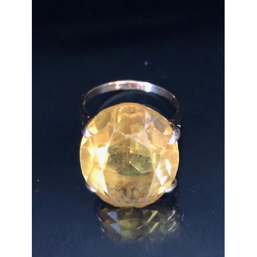 67 - Hallmarks rubbed gold ring set with a large Citrine gemstone approx 20 x 15mm and size 'K'