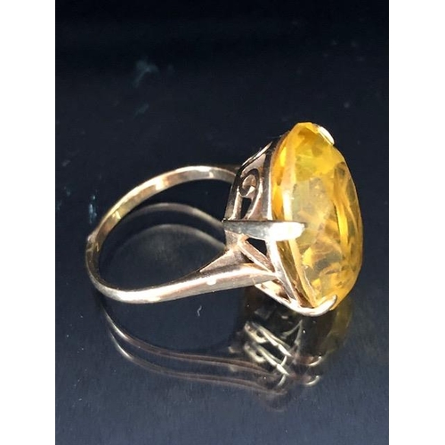 67 - Hallmarks rubbed gold ring set with a large Citrine gemstone approx 20 x 15mm and size 'K'