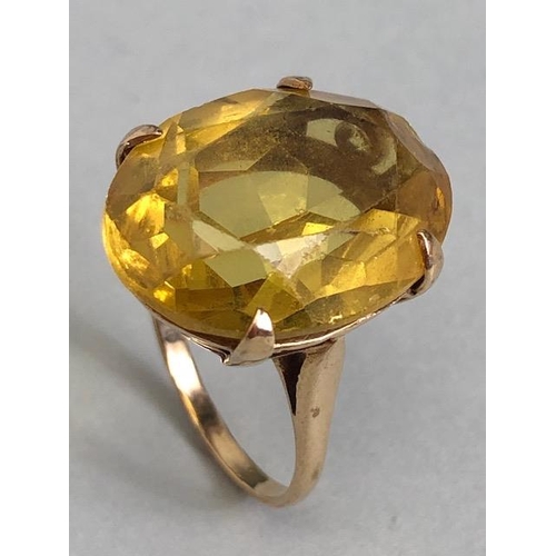 67 - Hallmarks rubbed gold ring set with a large Citrine gemstone approx 20 x 15mm and size 'K'