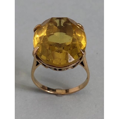 67 - Hallmarks rubbed gold ring set with a large Citrine gemstone approx 20 x 15mm and size 'K'