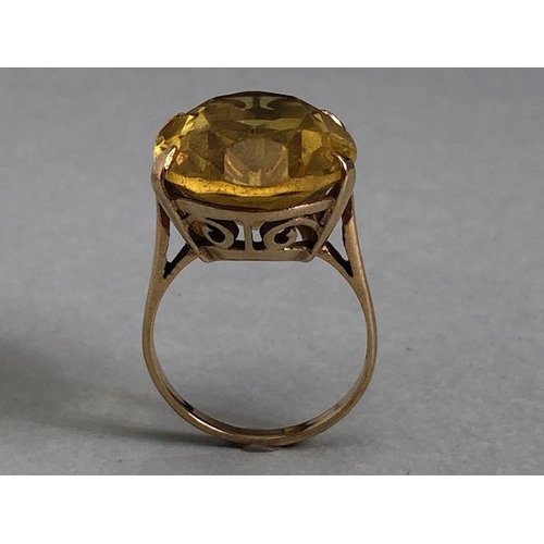 67 - Hallmarks rubbed gold ring set with a large Citrine gemstone approx 20 x 15mm and size 'K'