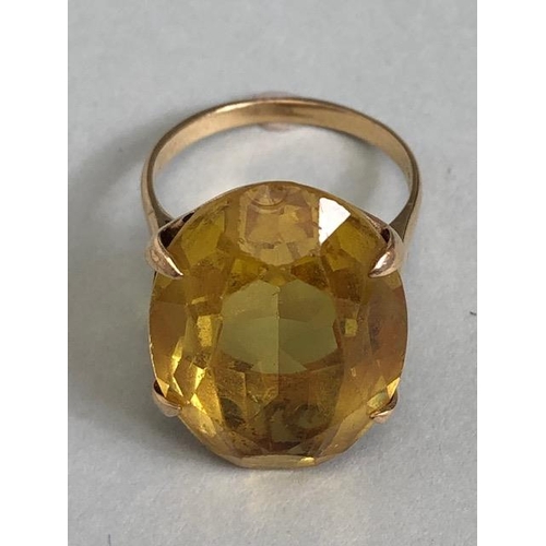 67 - Hallmarks rubbed gold ring set with a large Citrine gemstone approx 20 x 15mm and size 'K'