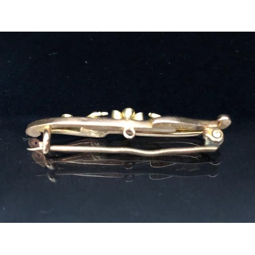 7 - 15ct (marked .625) Gold Bar Brooch set with seed Pearls fully hallmarked with Makers mark F.B approx... 