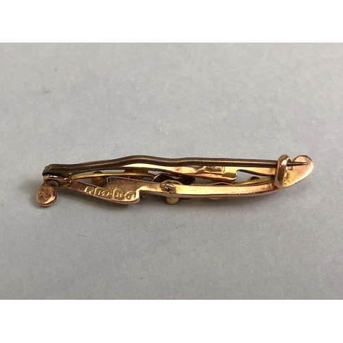 7 - 15ct (marked .625) Gold Bar Brooch set with seed Pearls fully hallmarked with Makers mark F.B approx... 