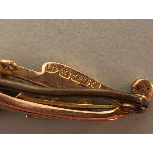 7 - 15ct (marked .625) Gold Bar Brooch set with seed Pearls fully hallmarked with Makers mark F.B approx... 