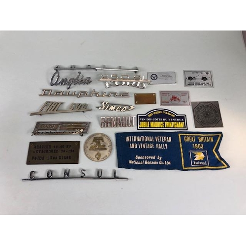 74 - Vintage automobilia, Car badges, to include make and model badges, Ford, Fiat, Simca, Renault Etc, a... 