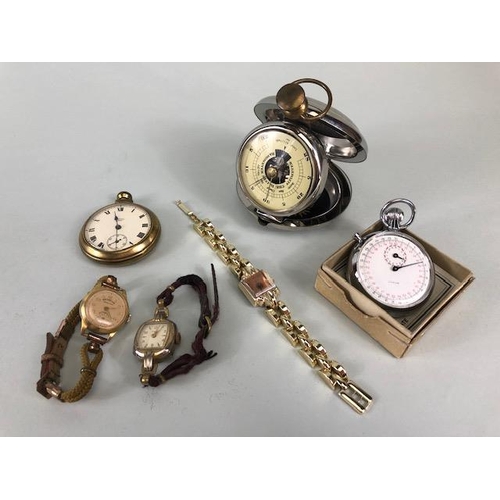 75A - Vintage watches and a pocket barometer, to include Timex, Geneva, Sperina, Smiths, junior stopwatch,... 