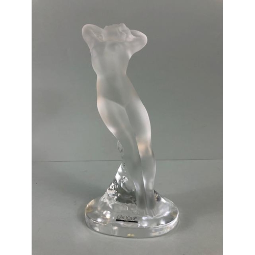 77 - Lalique, modern Lalique frosted glass figure of a Naked female partially reclined against a rock, Si... 