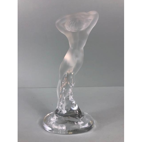 77 - Lalique, modern Lalique frosted glass figure of a Naked female partially reclined against a rock, Si... 