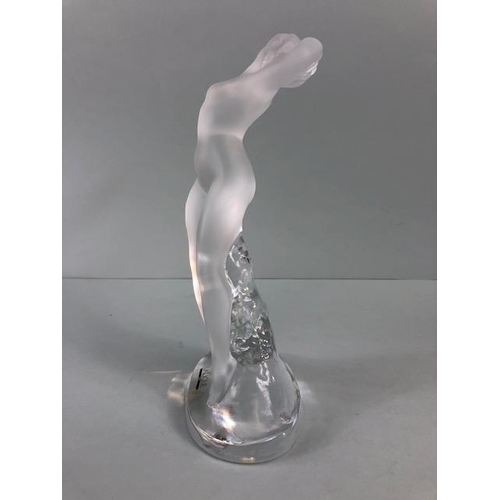 77 - Lalique, modern Lalique frosted glass figure of a Naked female partially reclined against a rock, Si... 