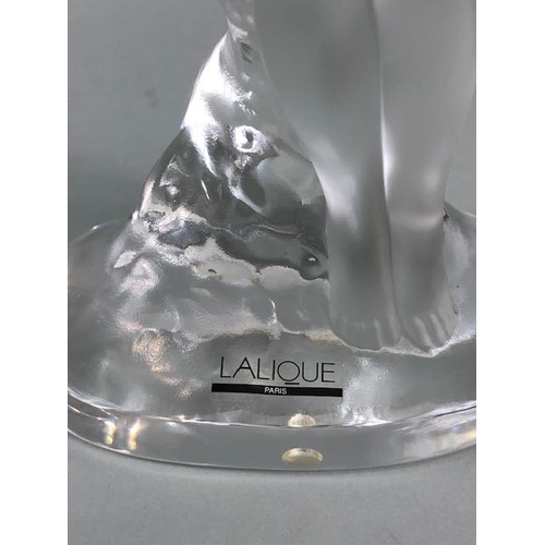 77 - Lalique, modern Lalique frosted glass figure of a Naked female partially reclined against a rock, Si... 