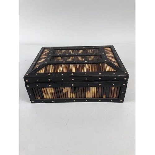 78 - Antique Quill work box, 20th century Asian porcupine quill and bone inlaid  trinket box  the inside ... 