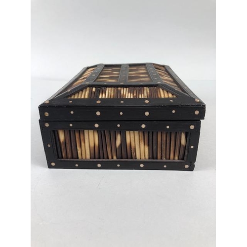 78 - Antique Quill work box, 20th century Asian porcupine quill and bone inlaid  trinket box  the inside ... 