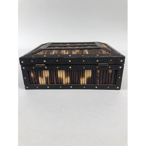 78 - Antique Quill work box, 20th century Asian porcupine quill and bone inlaid  trinket box  the inside ... 