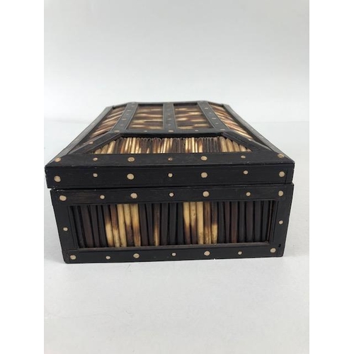 78 - Antique Quill work box, 20th century Asian porcupine quill and bone inlaid  trinket box  the inside ... 