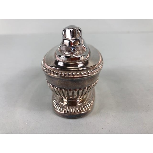 80 - Silver Plated Ronson Table Lighter of classical urn design , stamped to base with reg design marks a... 